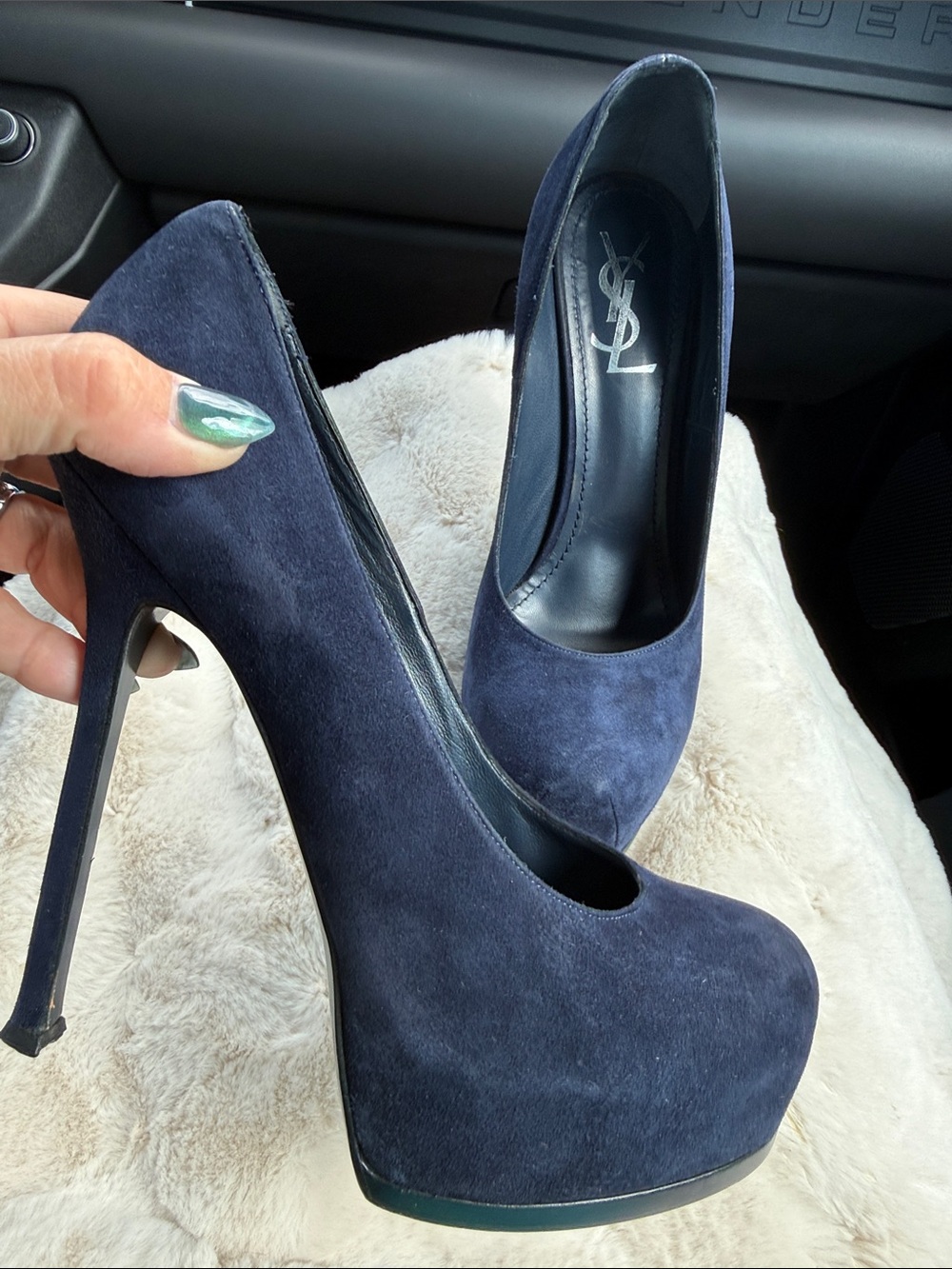 Yves Saint Laurent Tribtoo Navy Suede Platform Pumps 2010
